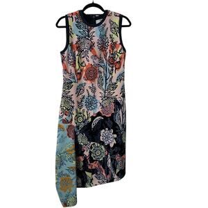 Peter Pilotto Orange and Blue Asymmetrical Sheath Dress Size 10